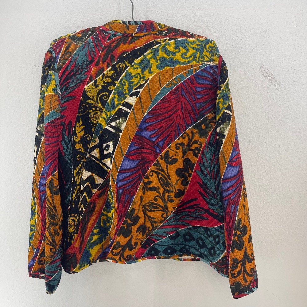 Chico's Silk Jacket 1 Abstract Boho Art To Wear Open Front Colorful Maximalism - Picture 10 of 16